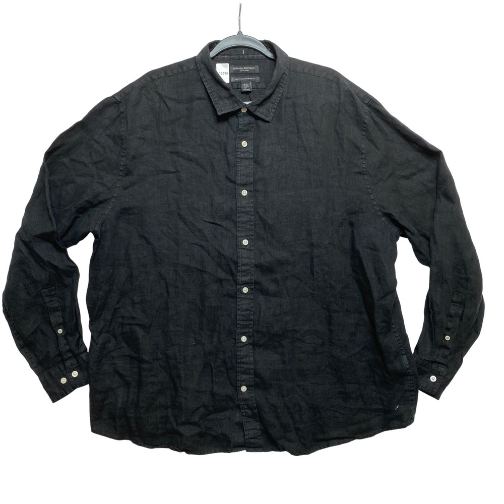 Banana Republic Linen Shirt Mens XXL Black Untucked Standard Fit Button Up